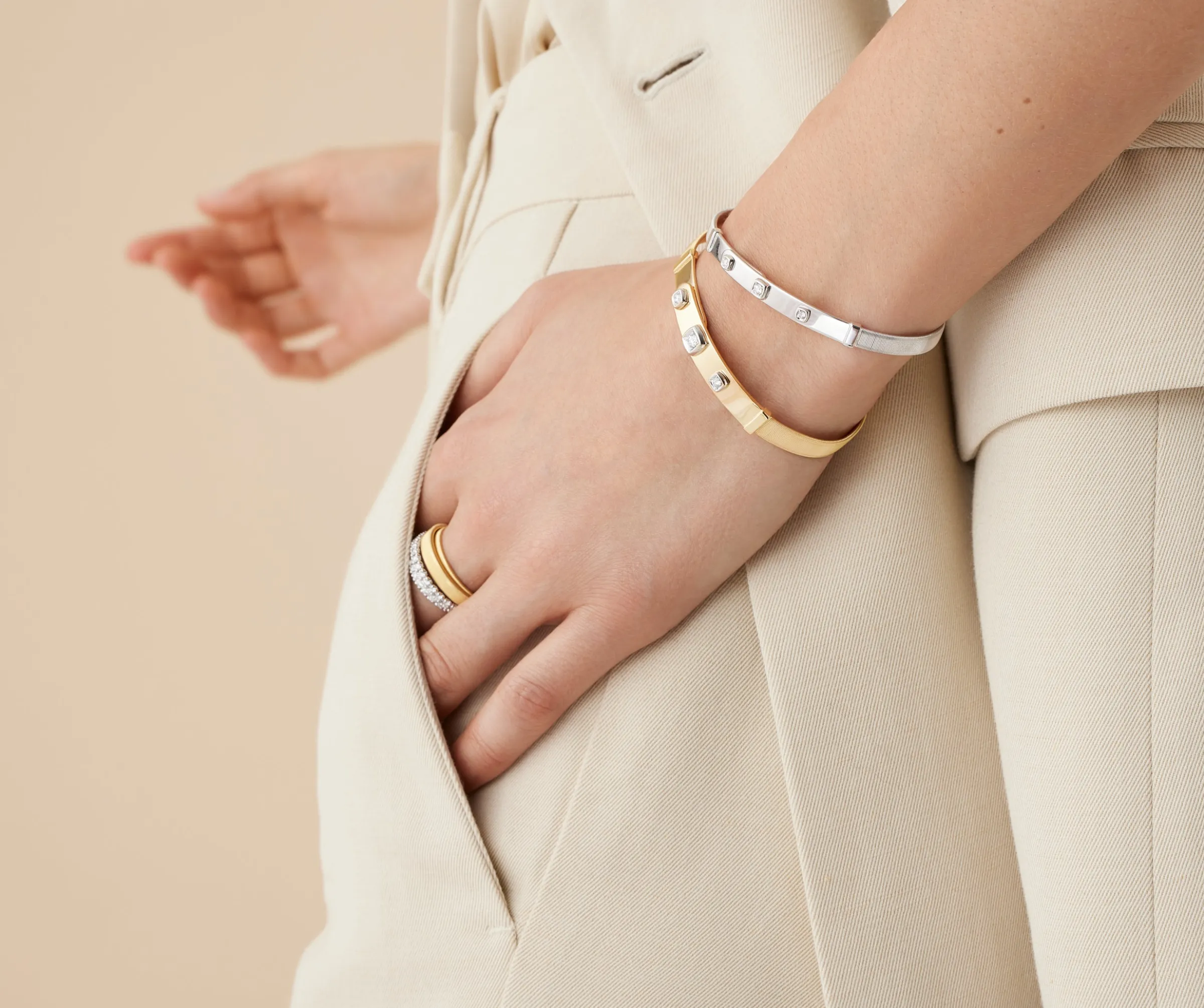 Bracelets-Marco Bicego 18K White Gold Coil and Diamond Bangle Bracelet, Thin Whitegold