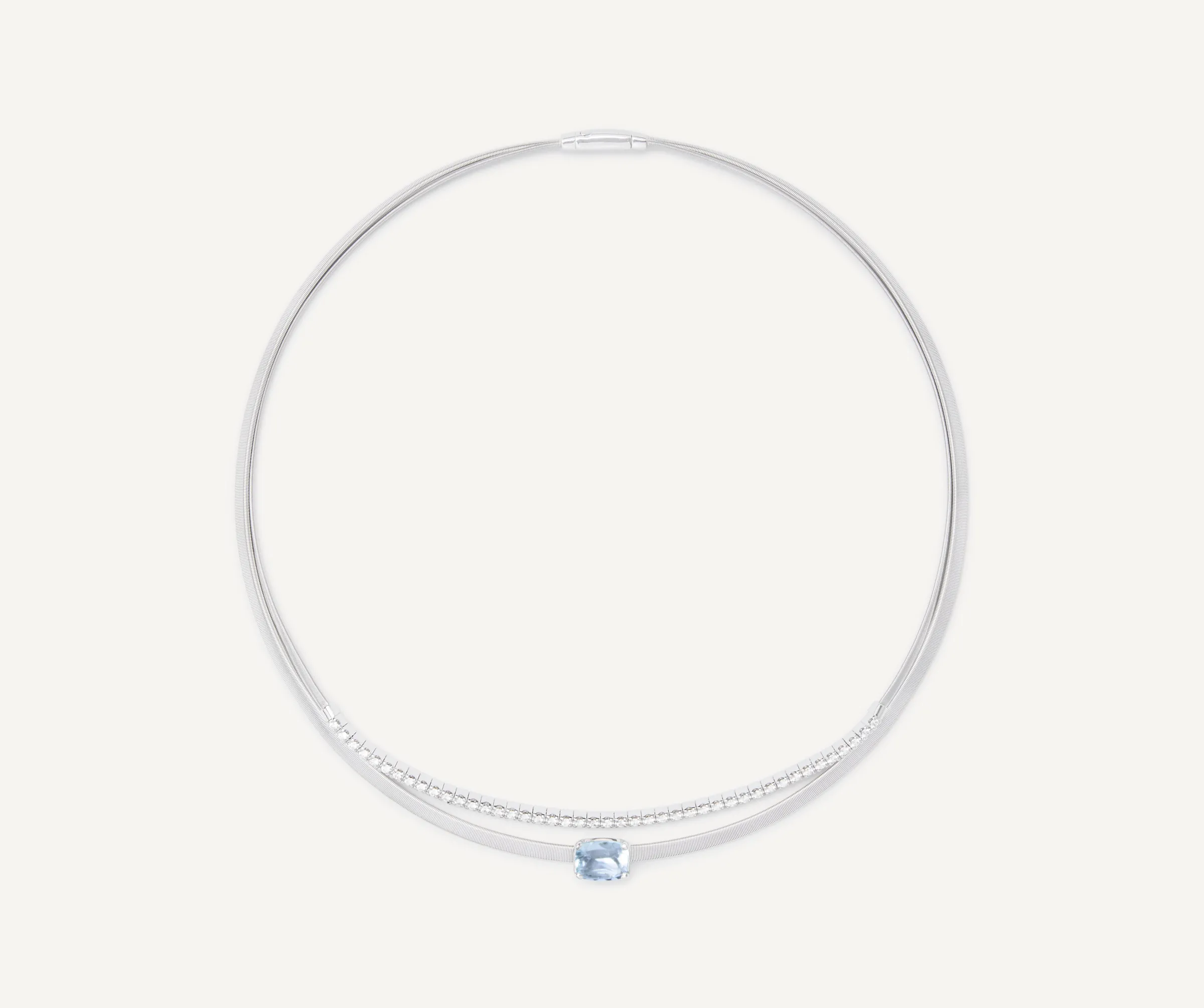 Necklaces-Marco Bicego 18K White Gold Collar With Aquamarine and Diamonds Whitegold