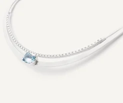 Necklaces-Marco Bicego 18K White Gold Collar With Aquamarine and Diamonds Whitegold