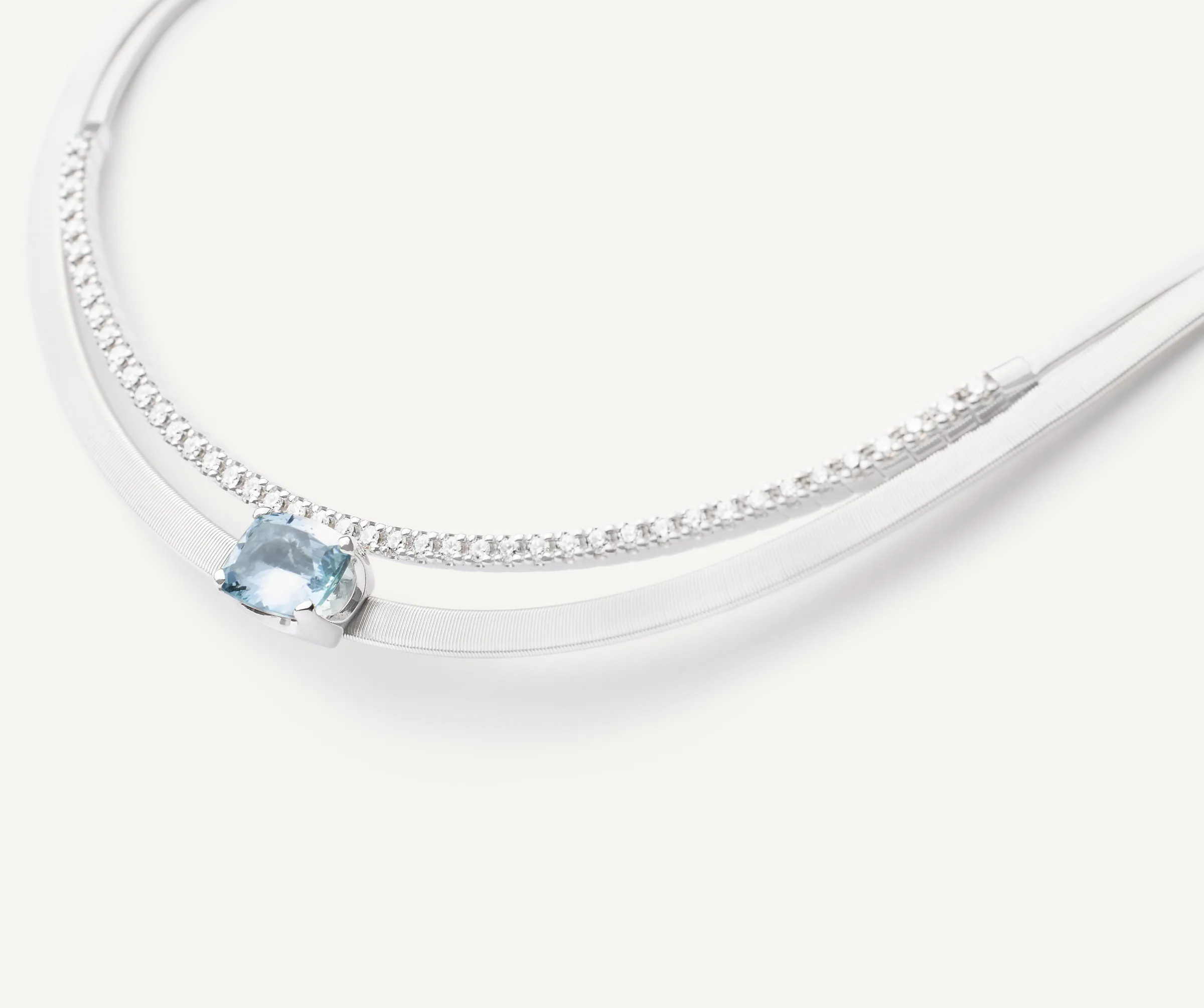 Necklaces-Marco Bicego 18K White Gold Collar With Aquamarine and Diamonds Whitegold