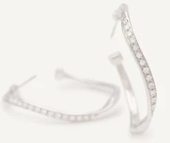 Earrings-Marco Bicego 18K White Gold Diamond Hoops Whitegold