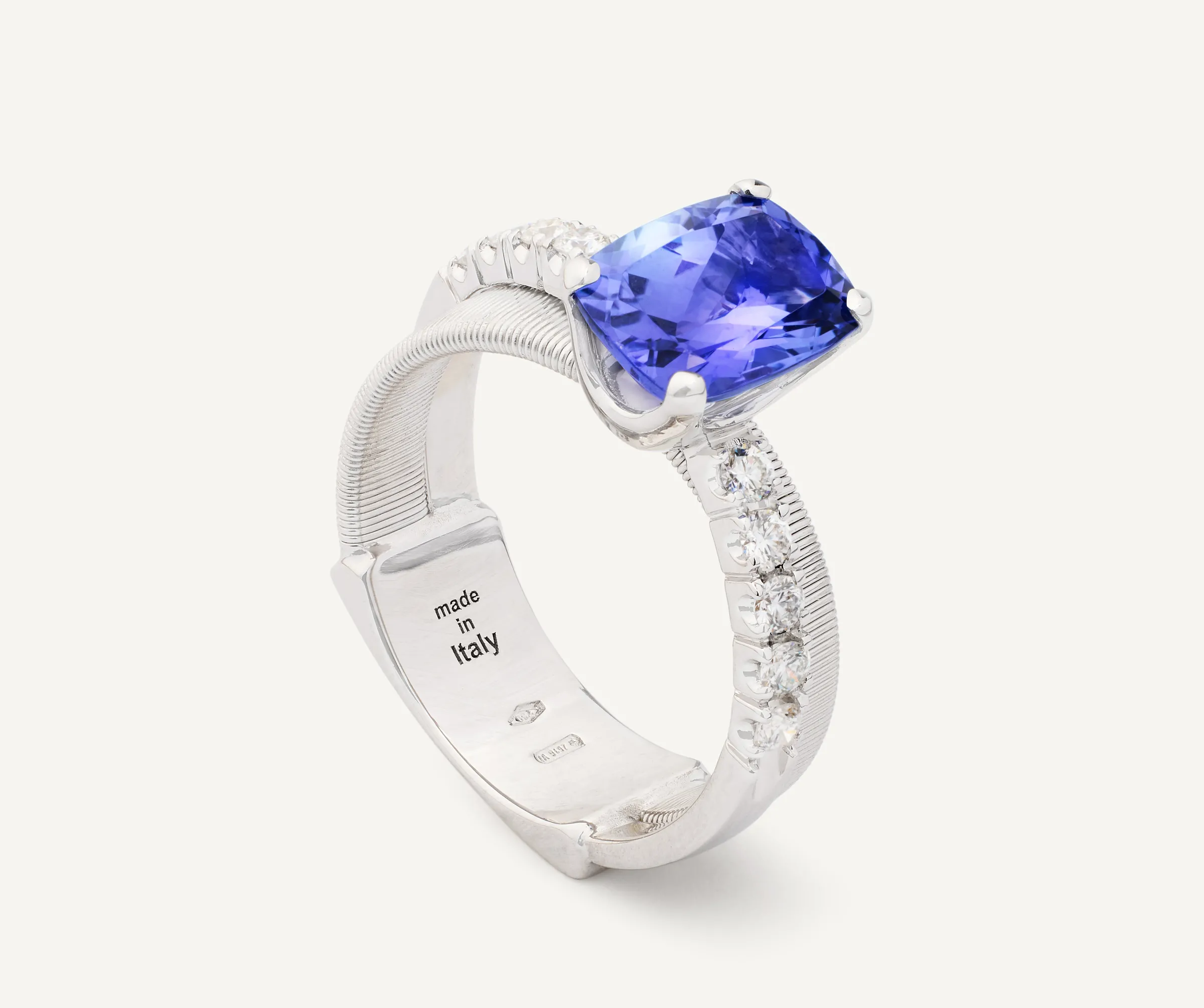 Rings-Marco Bicego 18K White Gold Double-Band Ring With Tanzanite and Diamonds Whitegold