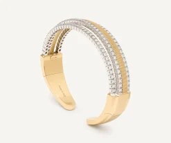 Bracelets-Marco Bicego 18K Yellow Gold 3 Row Diamond Tennis Statement Cuff Yellowgold