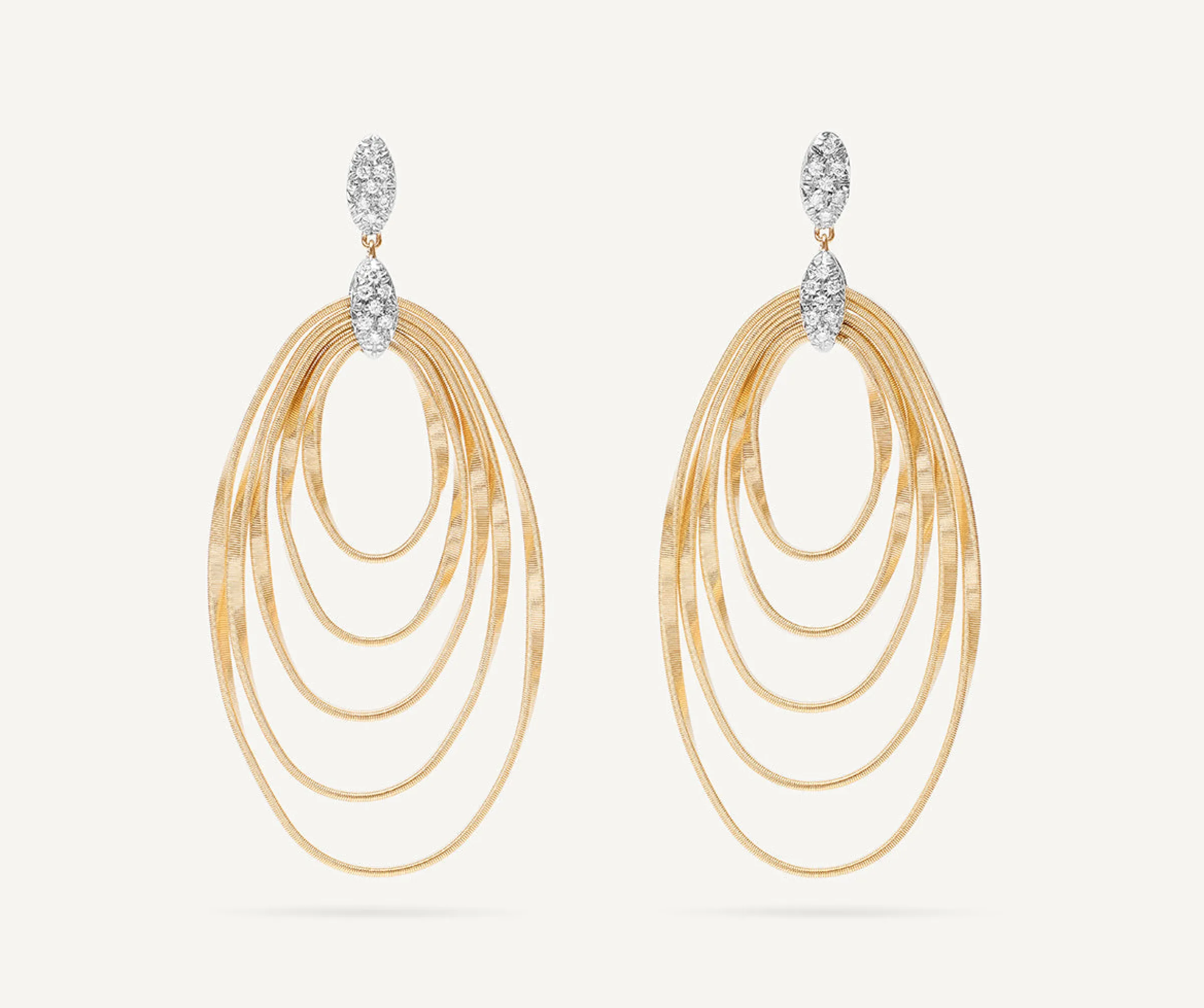 Earrings-Marco Bicego 18K Yellow Gold and Diamond Large Concentric Earrings Yellowgold
