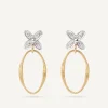 Earrings-Marco Bicego 18K Yellow Gold and Diamond Drop Earrings with Floral Diamonds Yellowgold