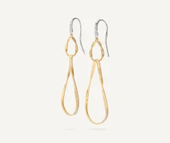Earrings-Marco Bicego 18K Yellow Gold and Diamond Double Drop Earrings Yellowgold