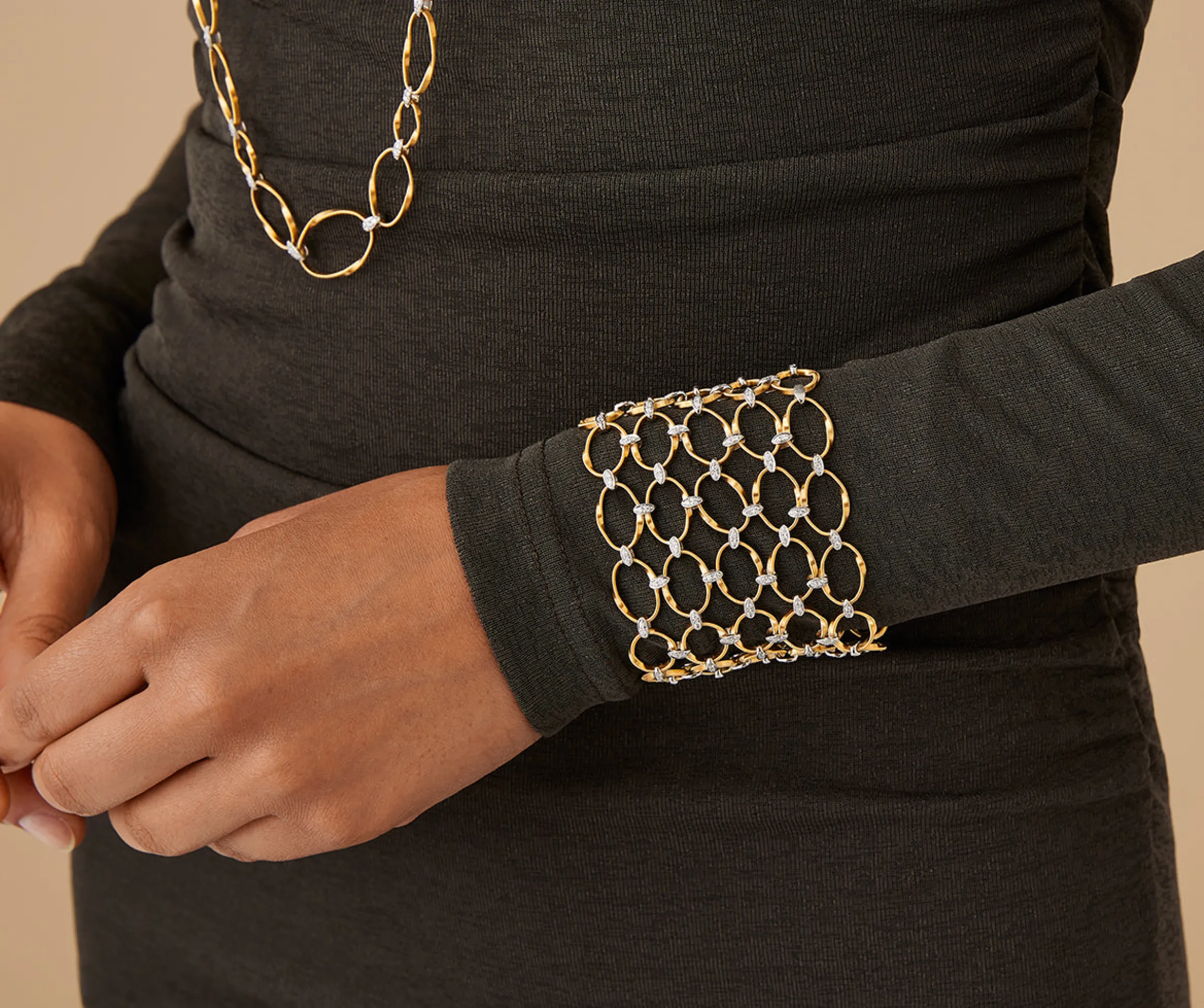 Bracelets-Marco Bicego 18K Yellow Gold and Diamond Flat Link 5-Strand Bracelet Yellowgold