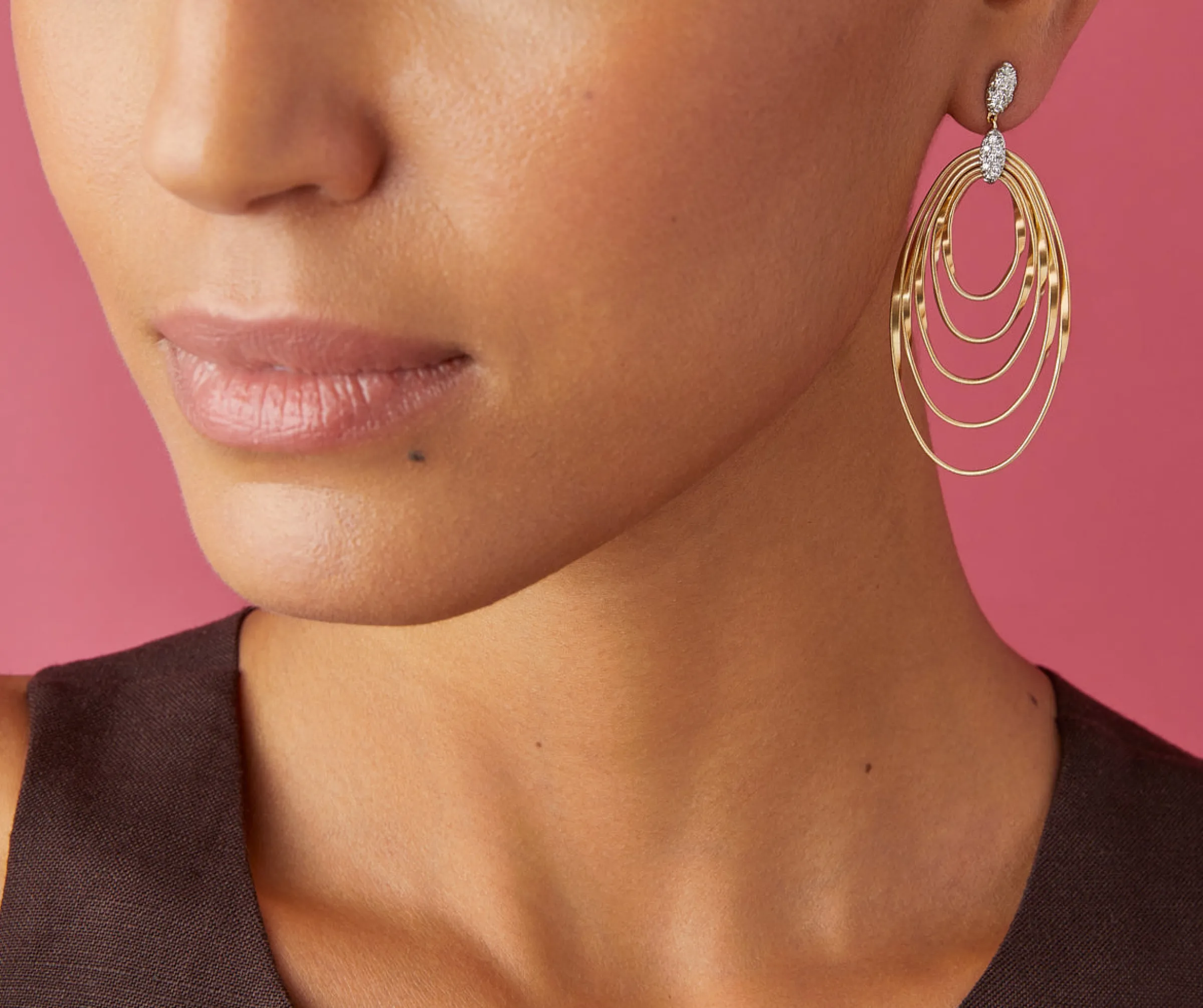 Earrings-Marco Bicego 18K Yellow Gold and Diamond Large Concentric Earrings Yellowgold
