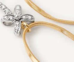 Earrings-Marco Bicego 18K Yellow Gold and Diamond French Hook Earrings with Floral Diamonds Yellowgold