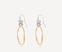 Earrings-Marco Bicego 18K Yellow Gold and Diamond French Hook Earrings with Floral Diamonds Yellowgold