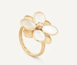 Rings-Marco Bicego 18K Yellow Gold and Mother of Pearl Flower Ring with Diamonds Yellowgold
