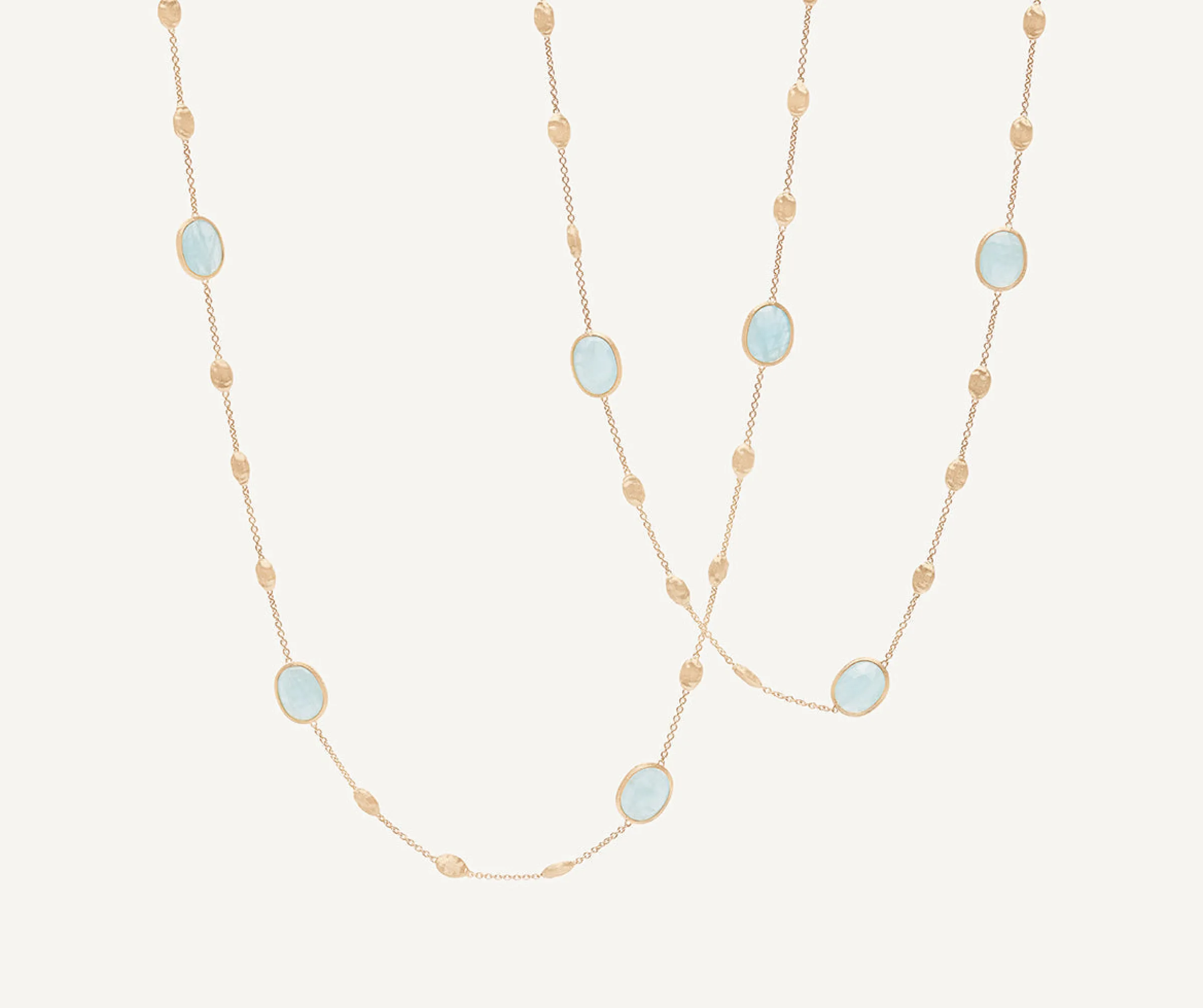 Necklaces-Marco Bicego 18K Yellow Gold Aquamarine u0026 Gold Long Necklace, Small Bean Yellowgold