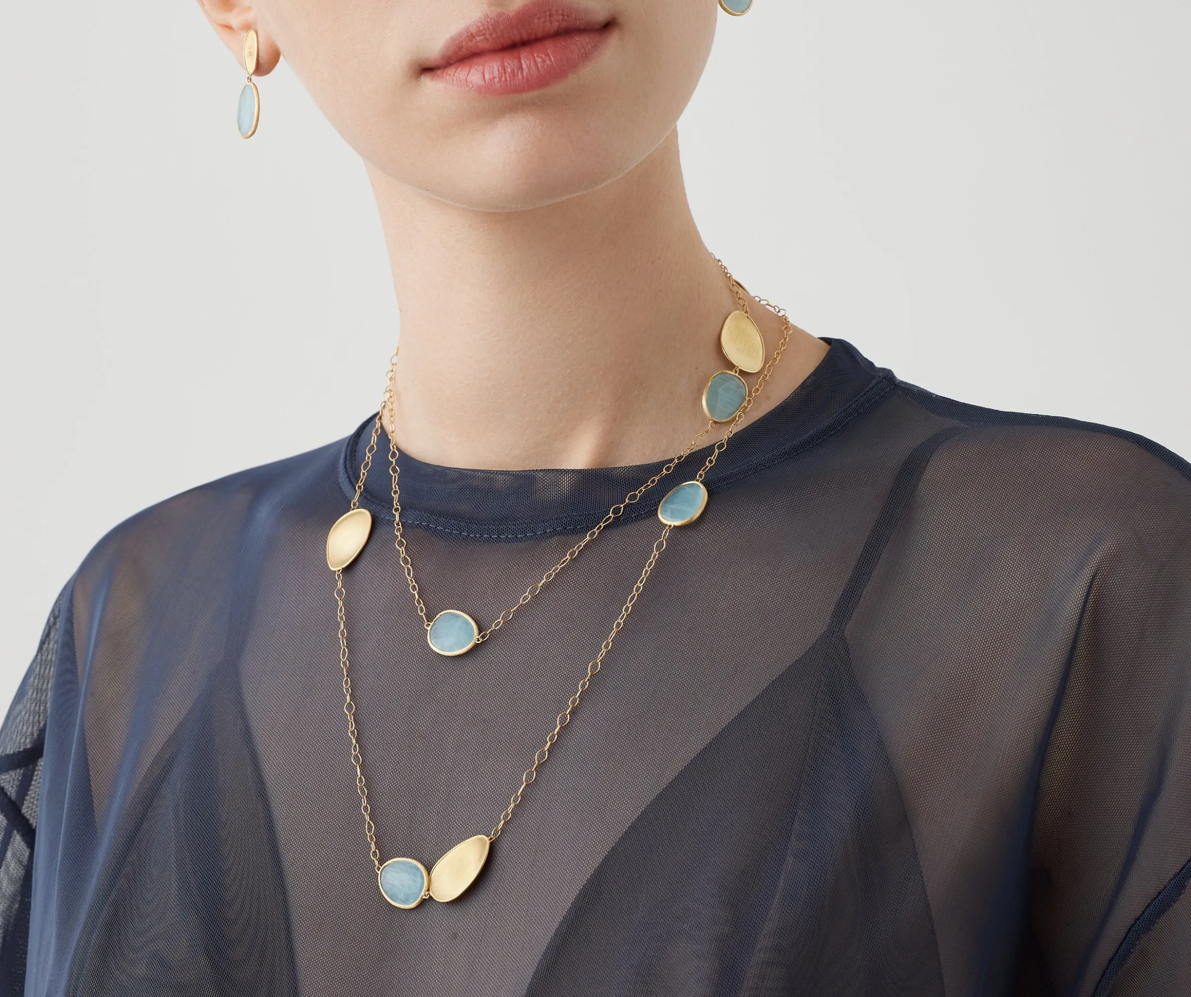 Necklaces-Marco Bicego 18K Yellow Gold Aquamarine Long Necklace Yellowgold