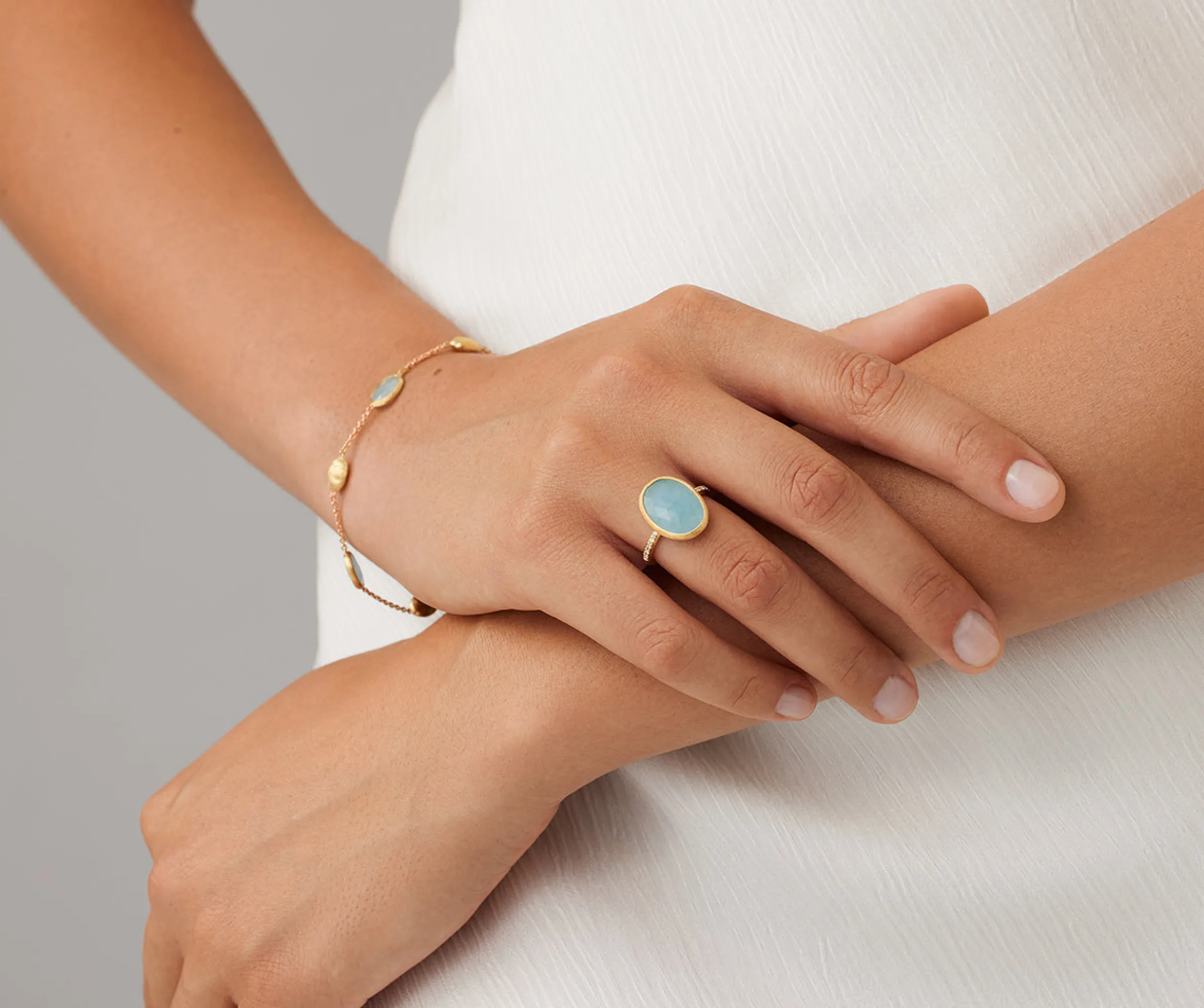Rings-Marco Bicego 18K Yellow Gold Aquamarine Ring with Diamond Pavé Shank Yellowgold