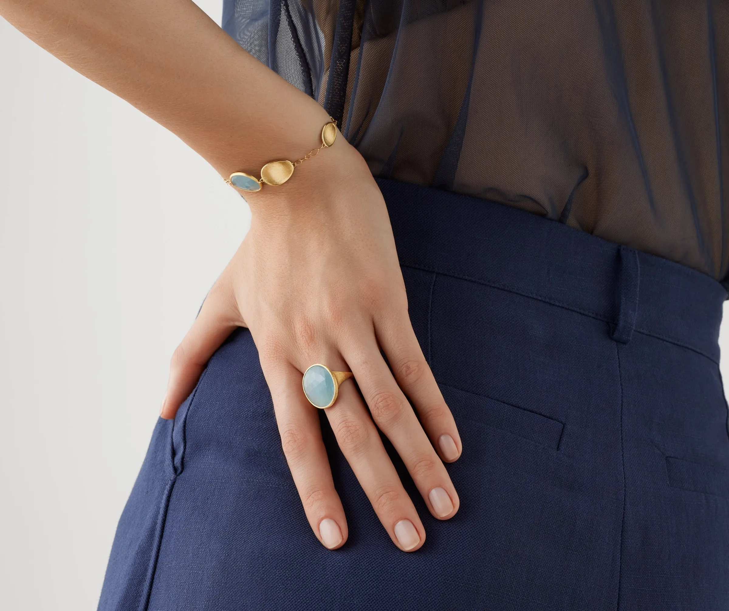 Rings-Marco Bicego 18K Yellow Gold Aquamarine Cocktail Ring Yellowgold