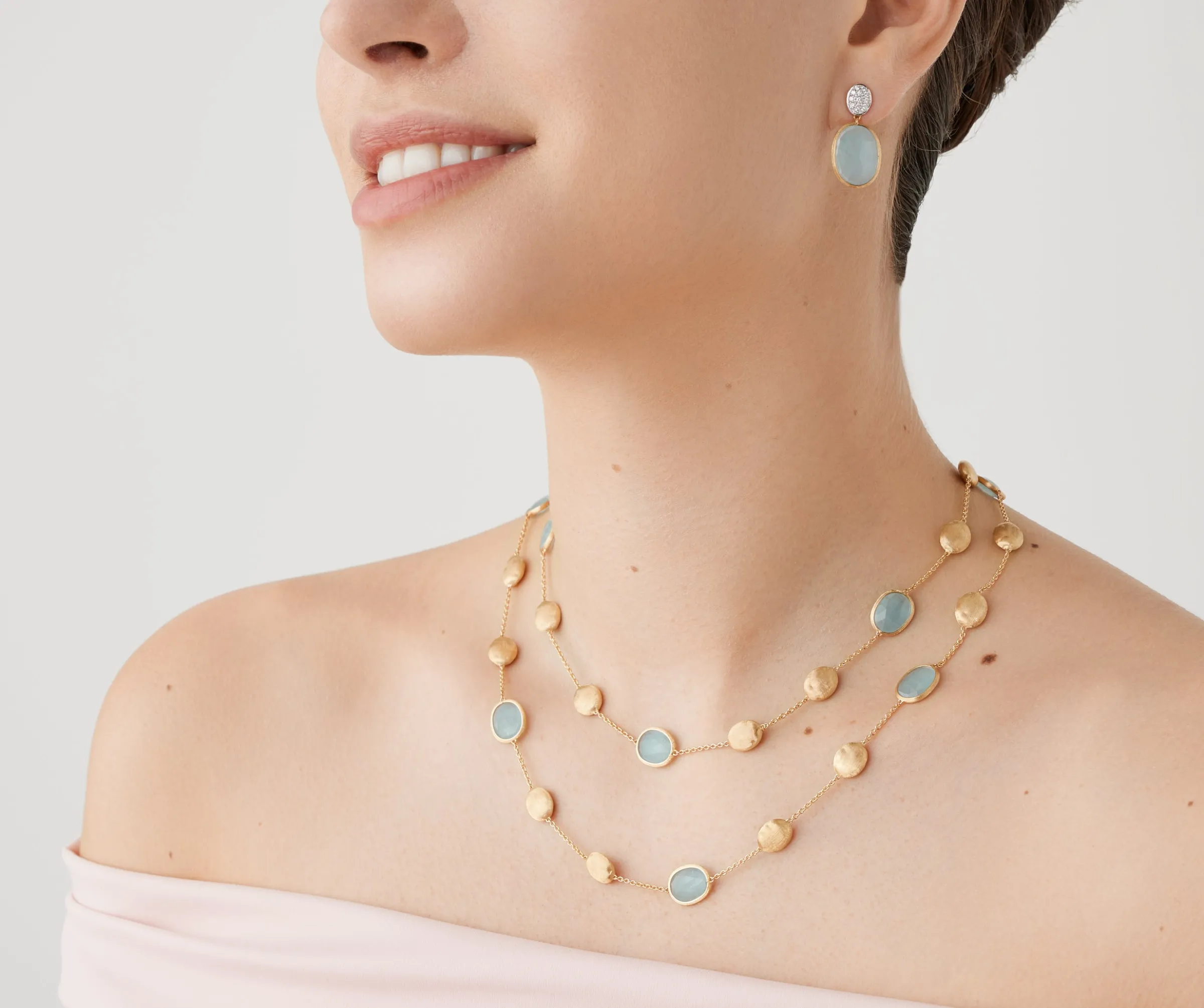 Necklaces-Marco Bicego 18K Yellow Gold Aquamarine u0026 Gold Long Necklace, Large Bean Yellowgold