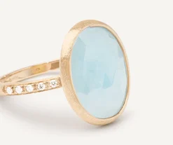 Rings-Marco Bicego 18K Yellow Gold Aquamarine Ring with Diamond Pavé Shank Yellowgold