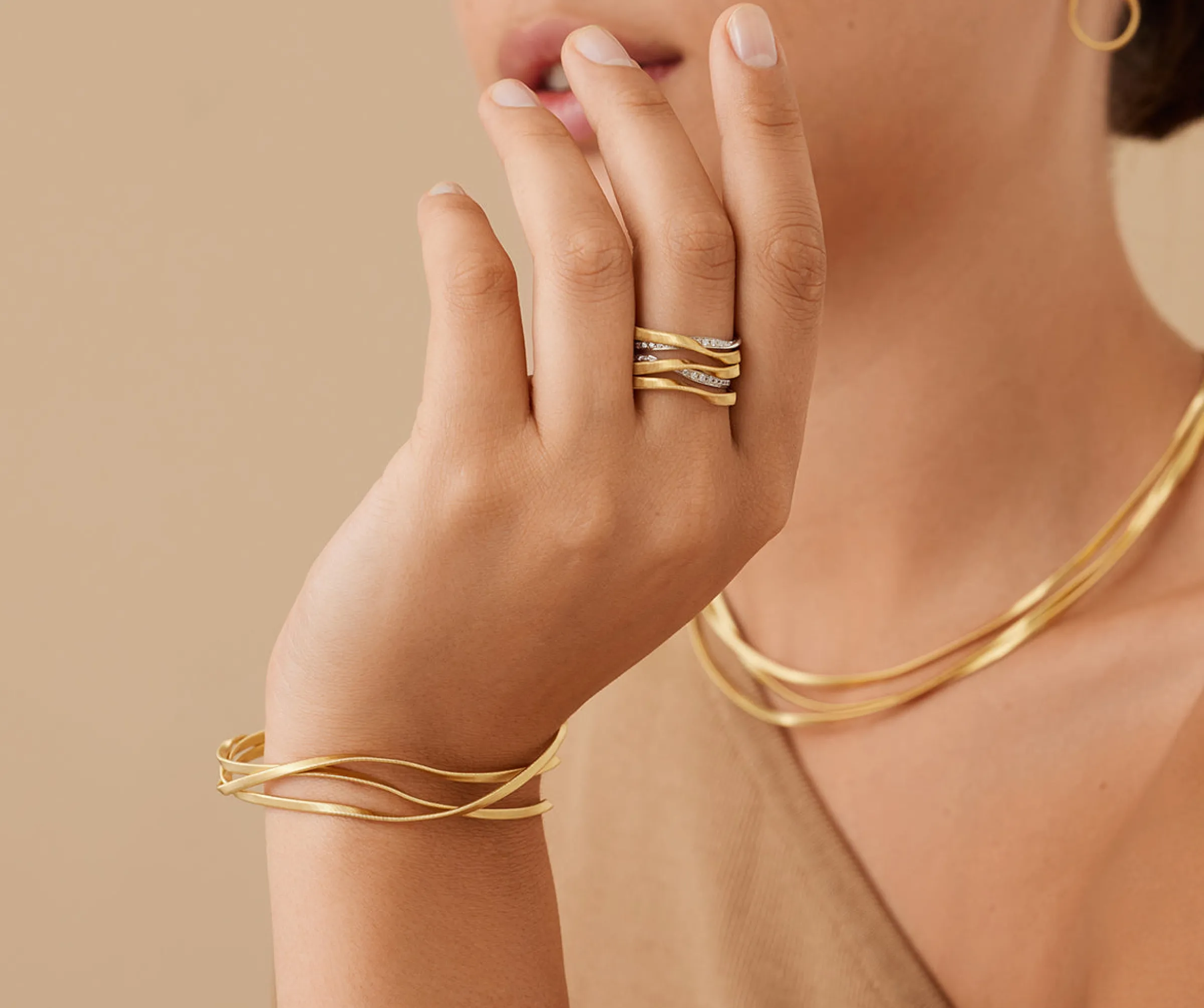 Rings-Marco Bicego 18K Yellow Gold 5-Band Coil Ring With Diamonds Yellowgold