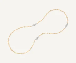 Necklaces-Marco Bicego 18K Yellow Gold Bead Long Necklace With Diamond Elements Yellowgold