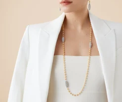 Necklaces-Marco Bicego 18K Yellow Gold Bead Long Necklace With Diamond Elements Yellowgold