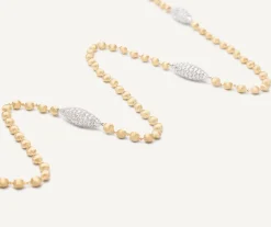 Necklaces-Marco Bicego 18K Yellow Gold Bead Long Necklace With Diamond Elements Yellowgold