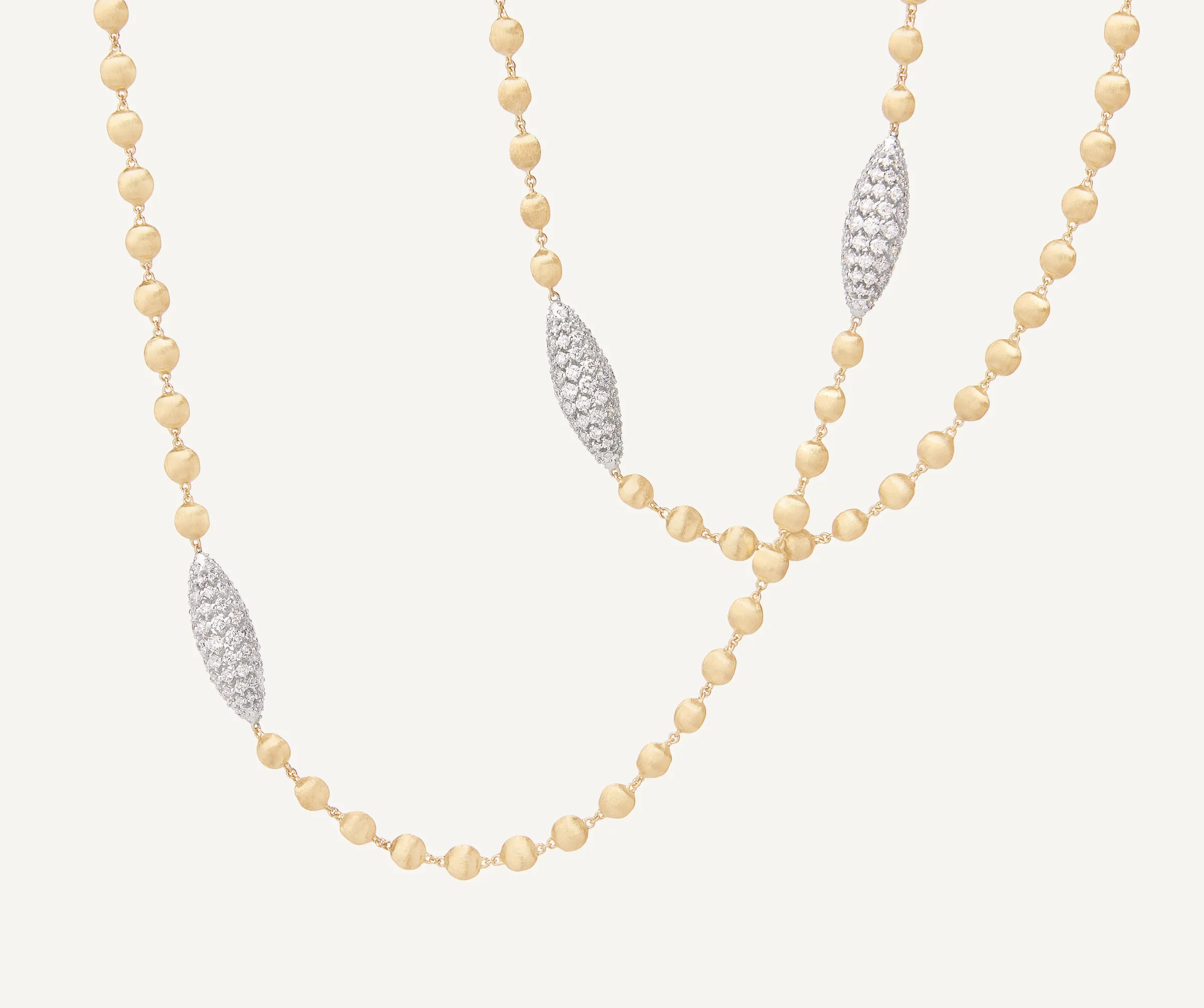 Necklaces-Marco Bicego 18K Yellow Gold Bead Long Necklace With Diamond Elements Yellowgold