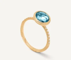 Rings-Marco Bicego 18K Yellow Gold Blue Topaz Ring with Diamond Pavé Shank YellowGold