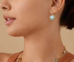 Earrings-Marco Bicego 18K Yellow Gold Blue Topaz Drop Earrings with Diamonds YellowGold