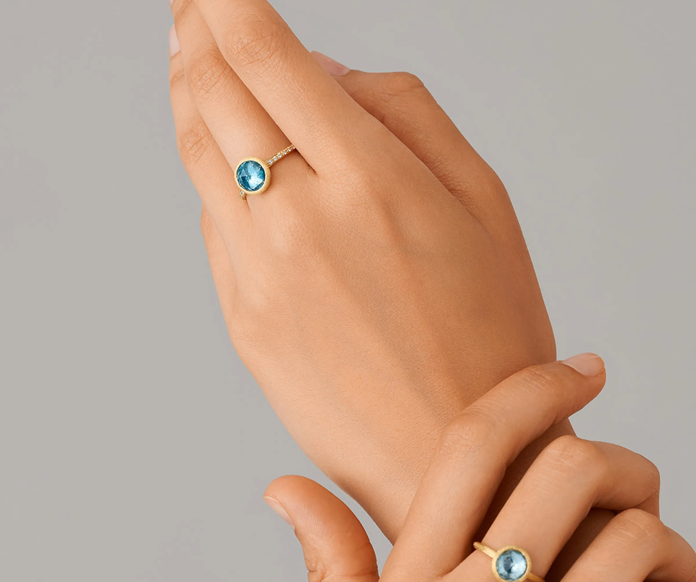 Rings-Marco Bicego 18K Yellow Gold Blue Topaz Ring with Diamond Pavé Shank YellowGold