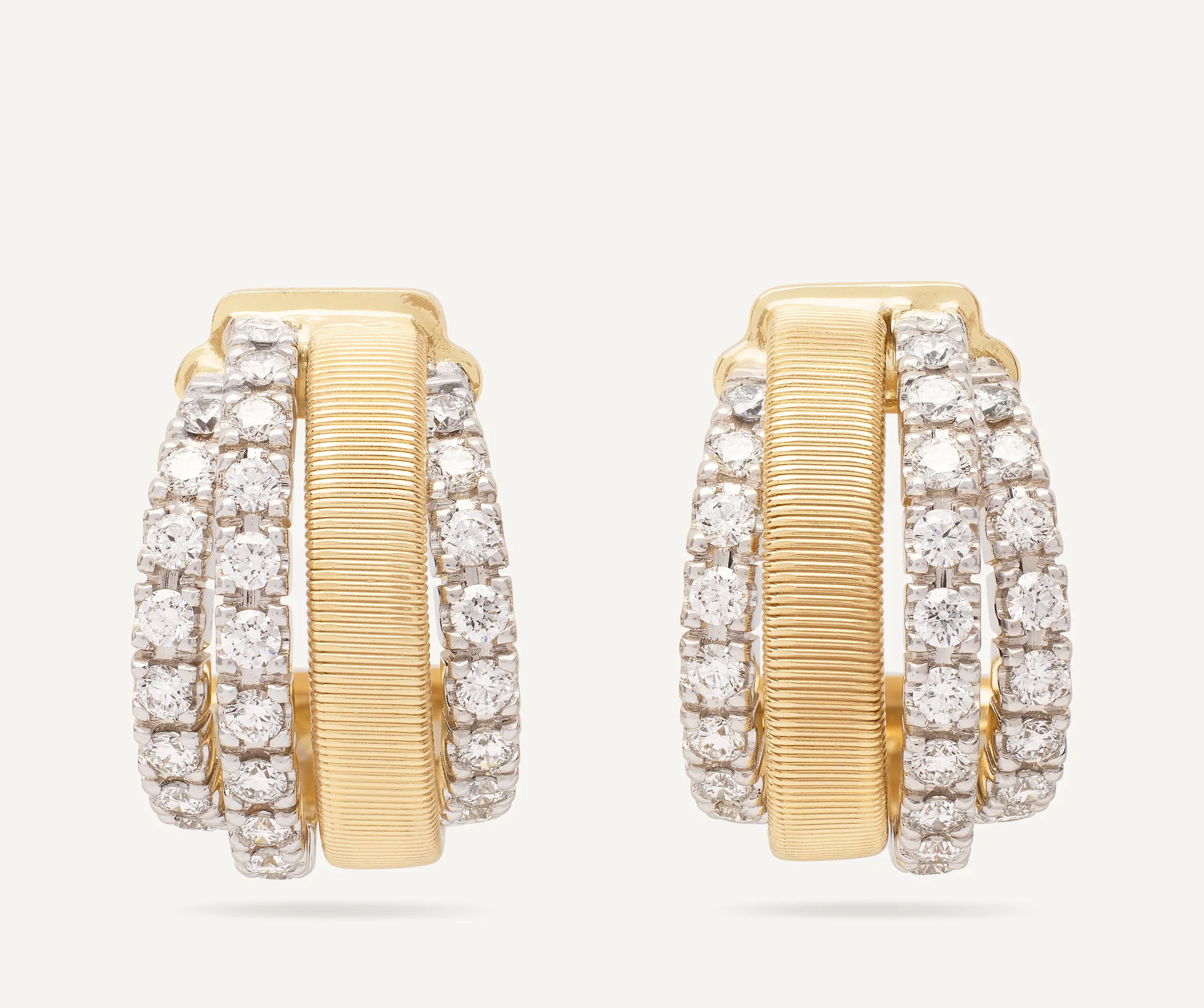 Earrings-Marco Bicego 18K Yellow Gold Coil and 3 Row Diamond Huggie Earrings Yellowgold