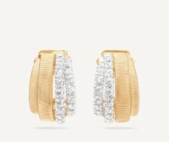 Earrings-Marco Bicego 18K Yellow Gold Coil and 2 Row Diamond Huggie Earrings Yellowgold