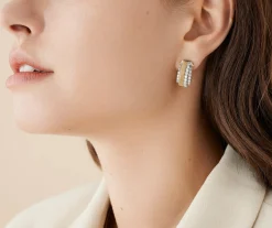 Earrings-Marco Bicego 18K Yellow Gold Coil and 3 Row Diamond Huggie Earrings Yellowgold