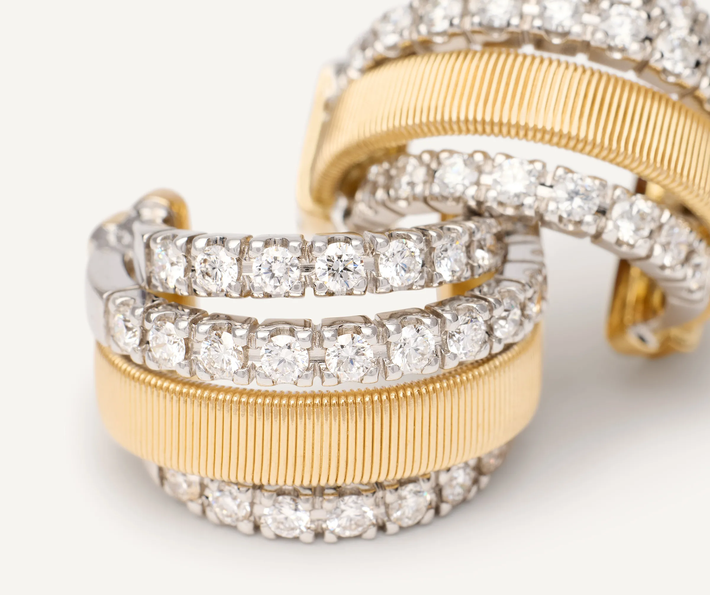 Earrings-Marco Bicego 18K Yellow Gold Coil and 3 Row Diamond Huggie Earrings Yellowgold