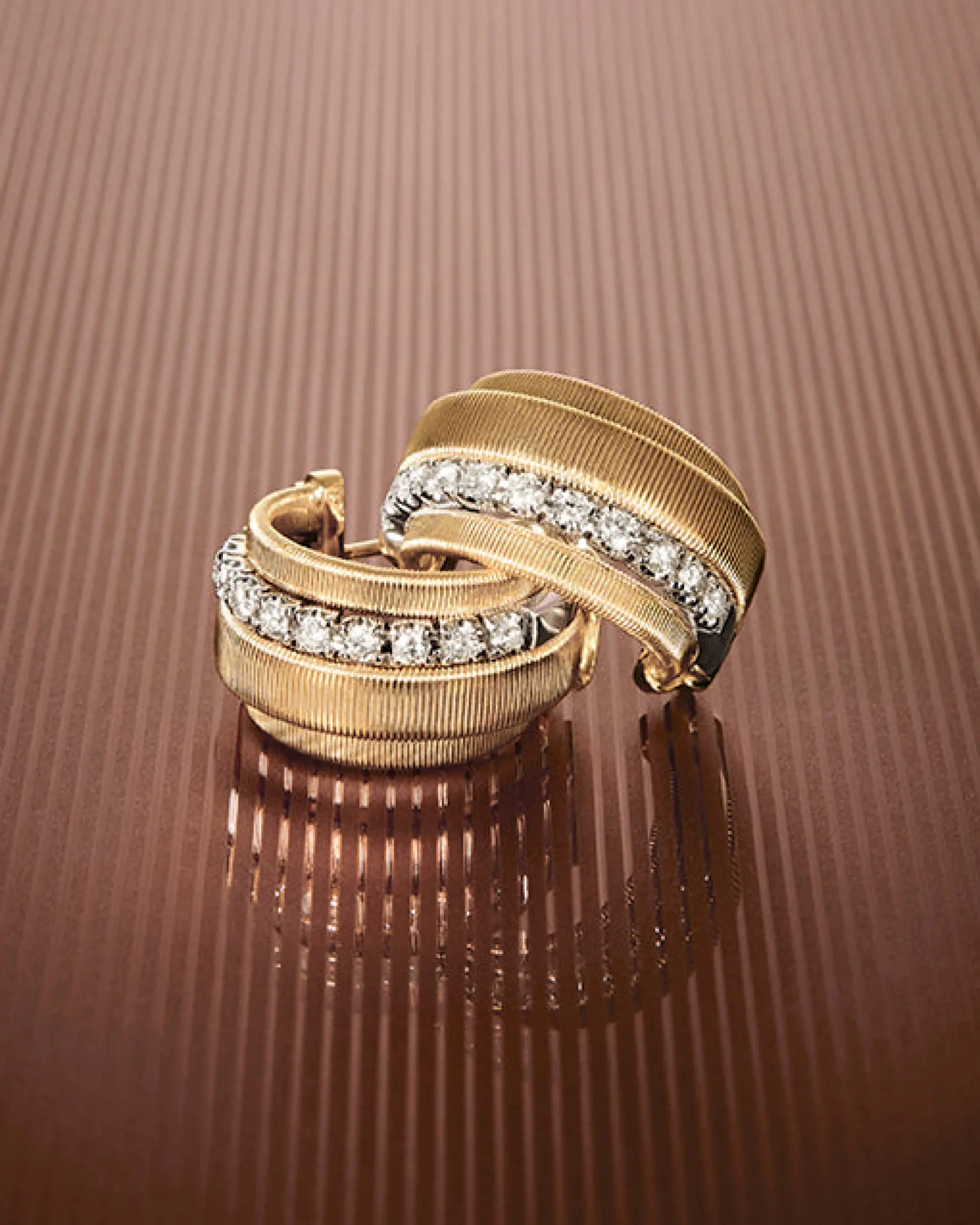 Earrings-Marco Bicego 18K Yellow Gold Coil and Diamond Huggie Earrings Yellowgold