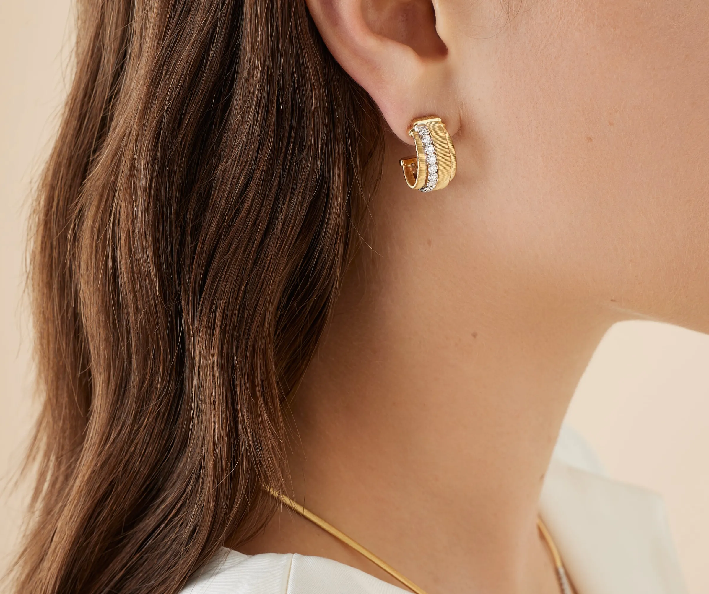 Earrings-Marco Bicego 18K Yellow Gold Coil and Diamond Huggie Earrings Yellowgold
