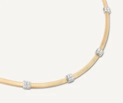 Necklaces-Marco Bicego 18K Yellow Gold Coil Necklace With Diamond Stations Diamonds