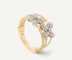 Rings-Marco Bicego 18K Yellow Gold Coil Ring with 2 Diamond Flower Accents Yellowgold