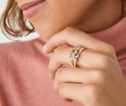 Rings-Marco Bicego 18K Yellow Gold Coil Ring with 2 Diamond Flower Accents Yellowgold