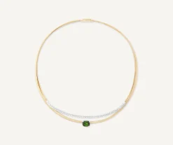 Necklaces-Marco Bicego 18K Yellow Gold Collar Necklace with Green Tourmaline and Diamonds Whitegold