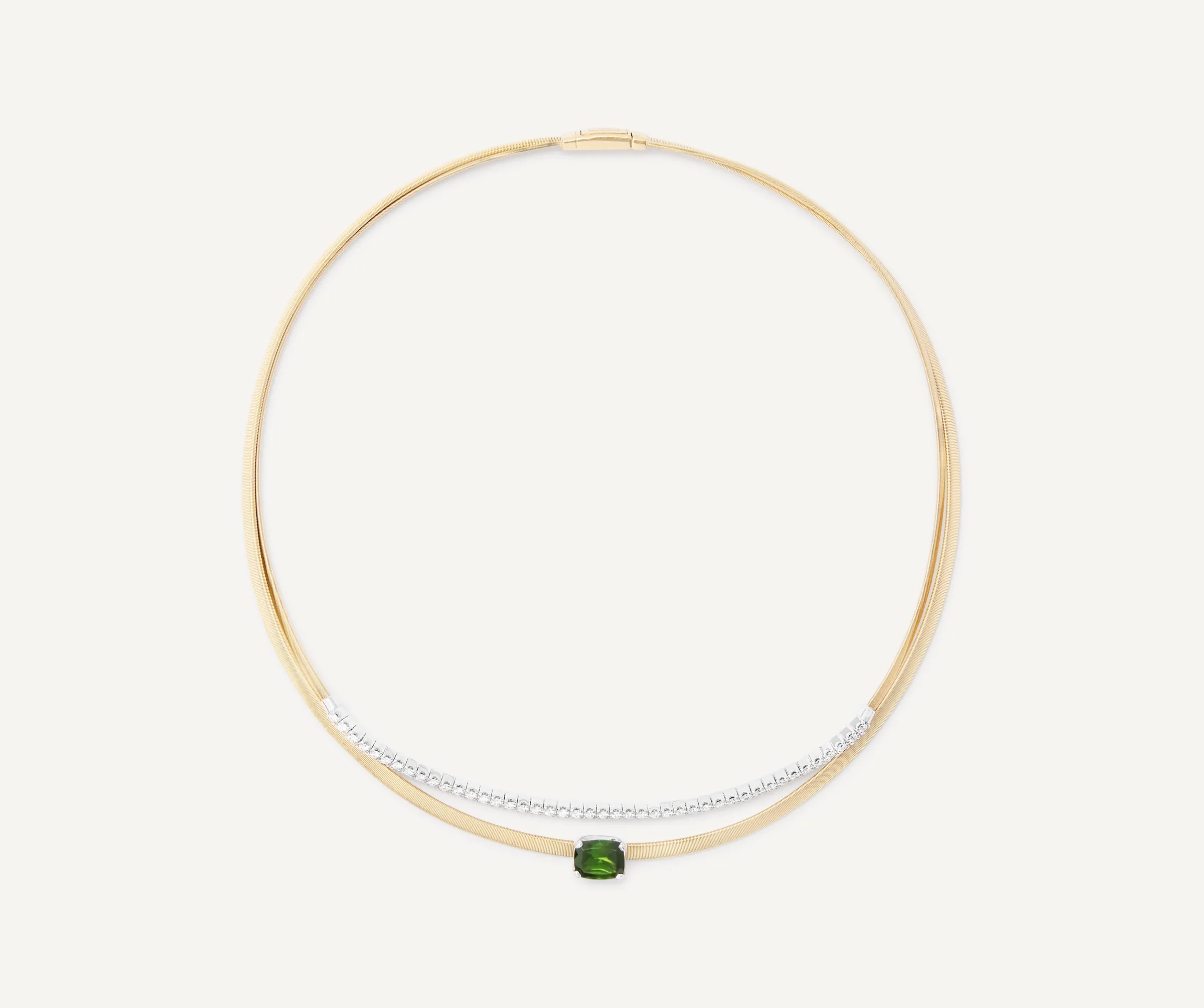 Necklaces-Marco Bicego 18K Yellow Gold Collar Necklace with Green Tourmaline and Diamonds Whitegold