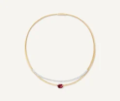 Necklaces-Marco Bicego 18K Yellow Gold Collar Necklace With Pink Tourmaline and Diamonds Whitegold