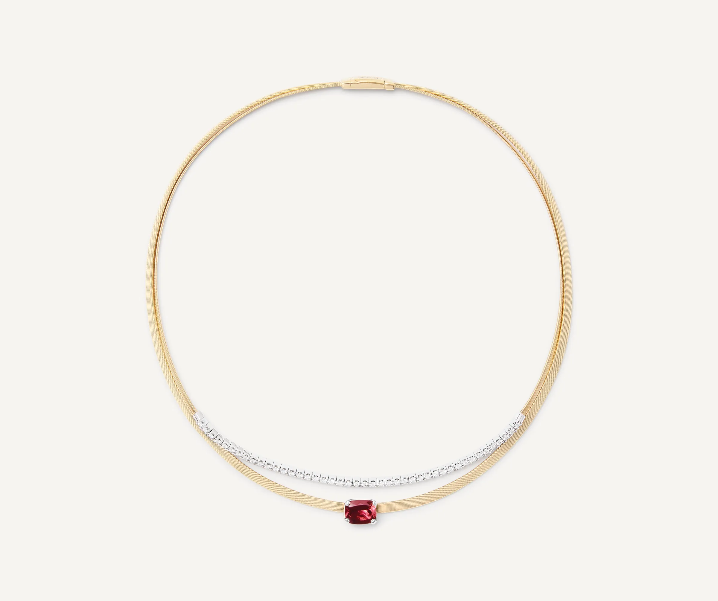 Necklaces-Marco Bicego 18K Yellow Gold Collar Necklace With Pink Tourmaline and Diamonds Whitegold