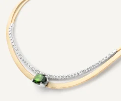 Necklaces-Marco Bicego 18K Yellow Gold Collar Necklace with Green Tourmaline and Diamonds Whitegold