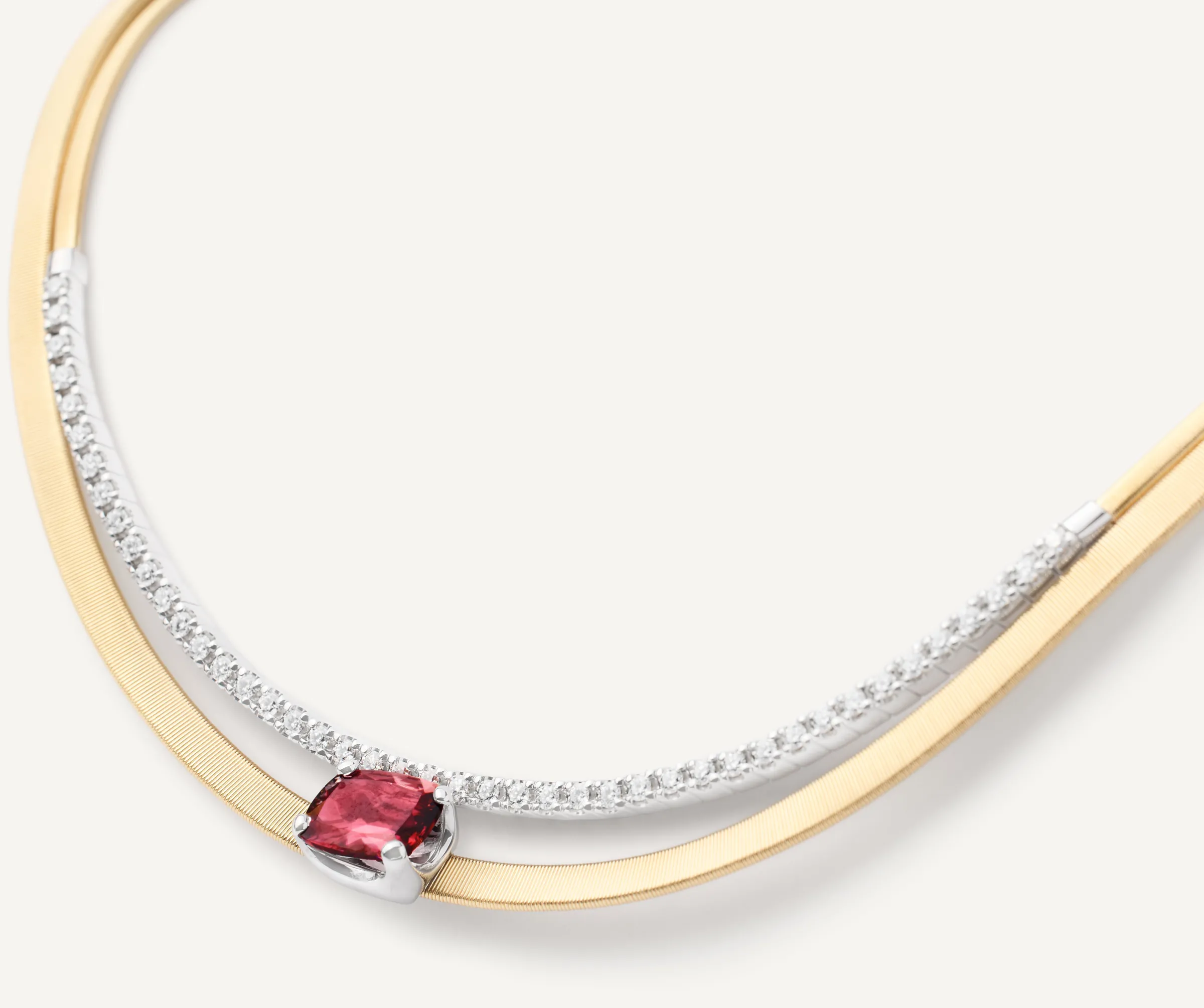 Necklaces-Marco Bicego 18K Yellow Gold Collar Necklace With Pink Tourmaline and Diamonds Whitegold
