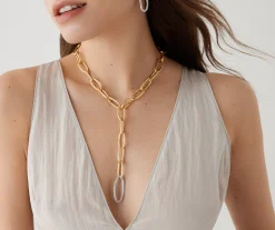 Necklaces-Marco Bicego 18K Yellow Gold Convertible Oval Link Lariat With Pavé Diamonds Yellowgold