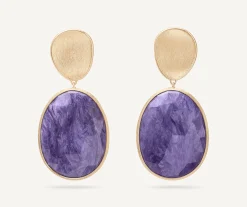 Earrings-Marco Bicego 18K Yellow Gold Double Drop Charoite Earrings Yellowgold