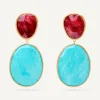 Earrings-Marco Bicego 18K Yellow Gold Double Drop Earrings with Thulite and Turquoise Yellowgold