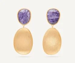 Earrings-Marco Bicego 18K Yellow Gold Double Drop Charoite Earrings Yellowgold