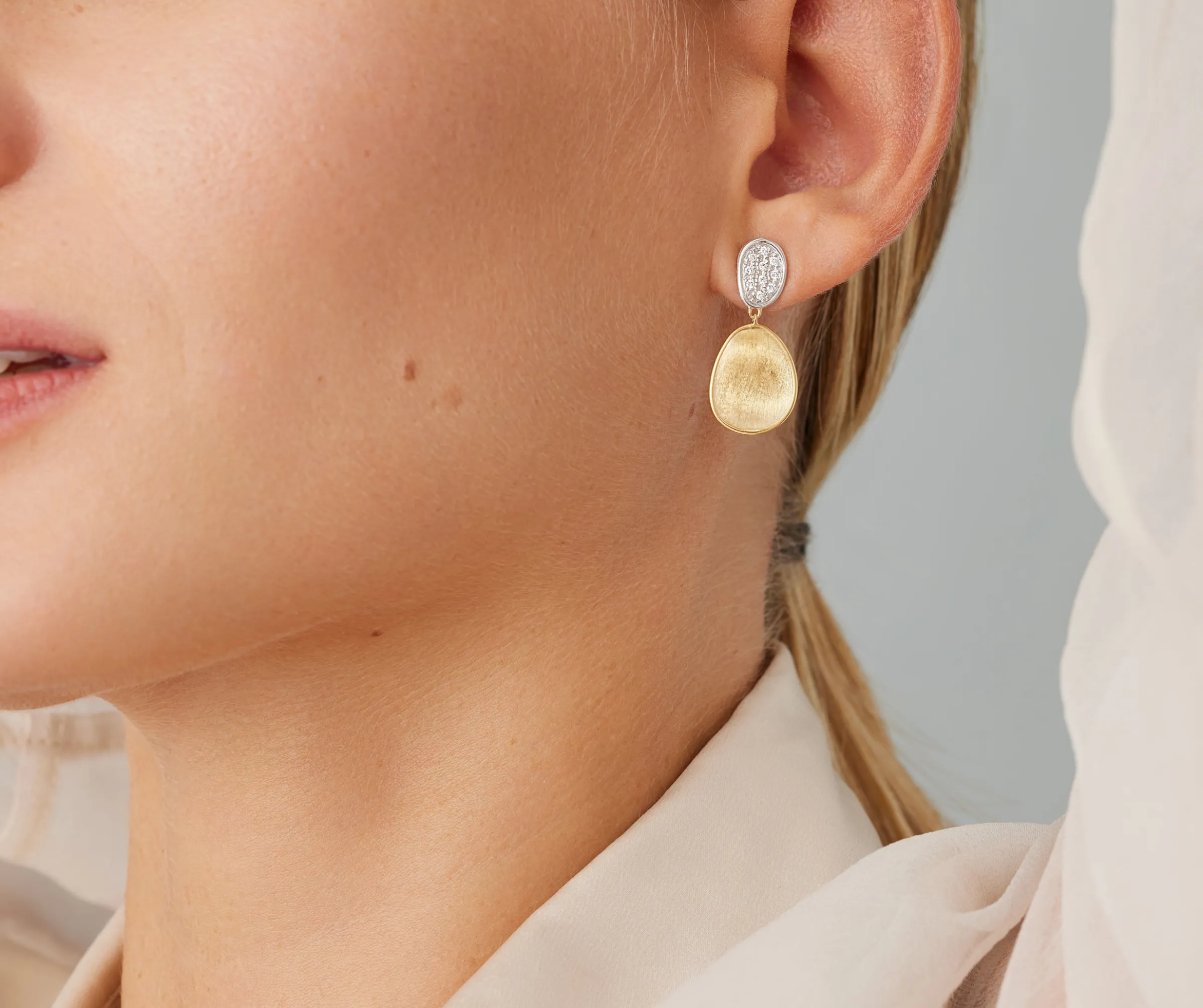 Earrings-Marco Bicego 18K Yellow Gold Double Drop Earrings With Diamonds, Small Yellowgold
