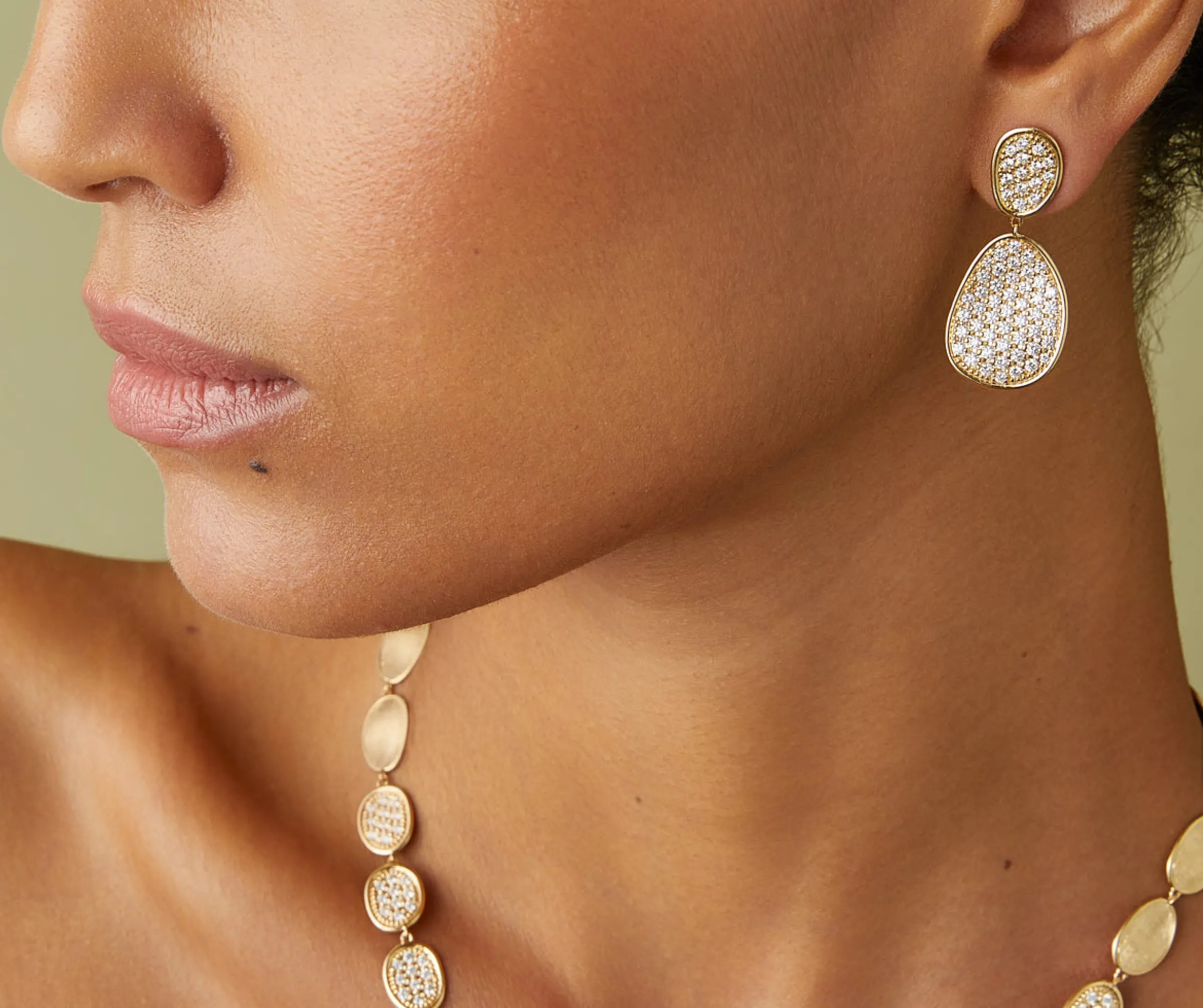 Earrings-Marco Bicego 18K Yellow Gold Double Drop Pavé Diamond Earrings Yellowgold